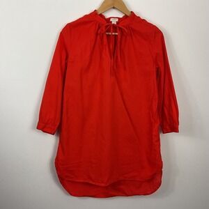 J. Crew Tunic Top Womens XS Tie Neck 3/4 Sleeve Lightweight Blouse